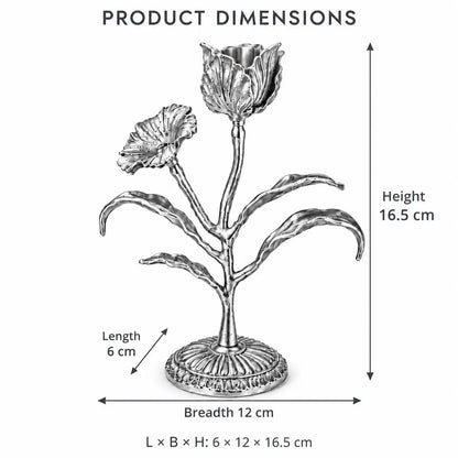 Malar Candle Stand | Blooming Tulip Brass Candle Holder | Silver Finish