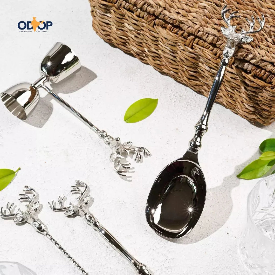 Saarang Bar Set | Lead-free Brass | Set of 4 | Chrome