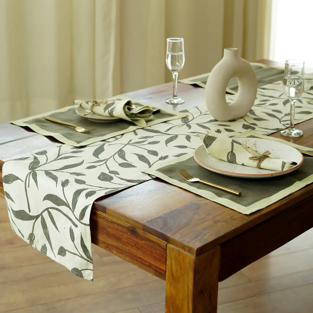 Pahi Table Linen Set | Pure Hemp | Table Runner, Napkins and Placemats | Hand Printed in Small Batches
