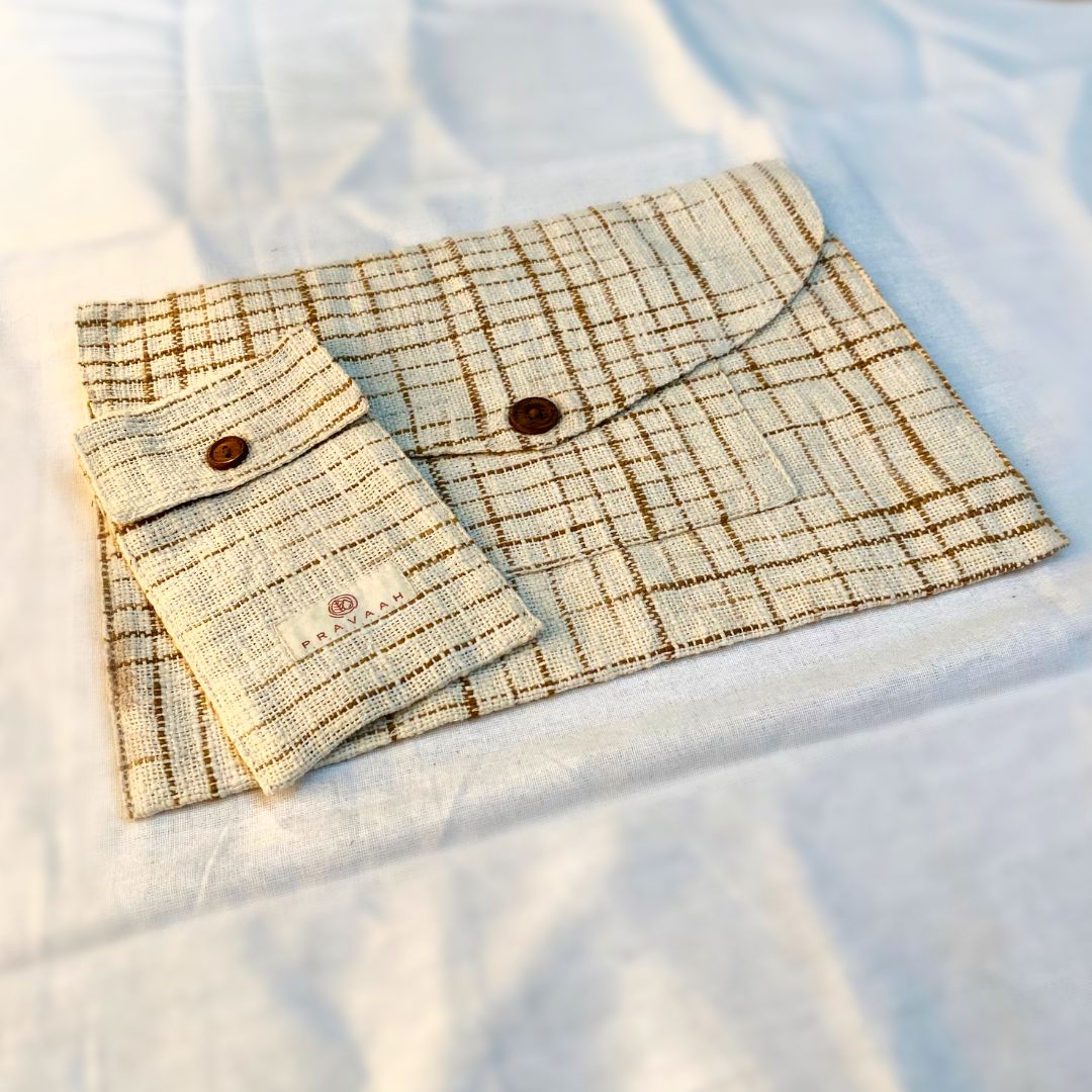 Pai Laptop Sleeve | Hemp Cotton Blend | Washable | Fits 11”-15” screen laptops | Beige and Brown