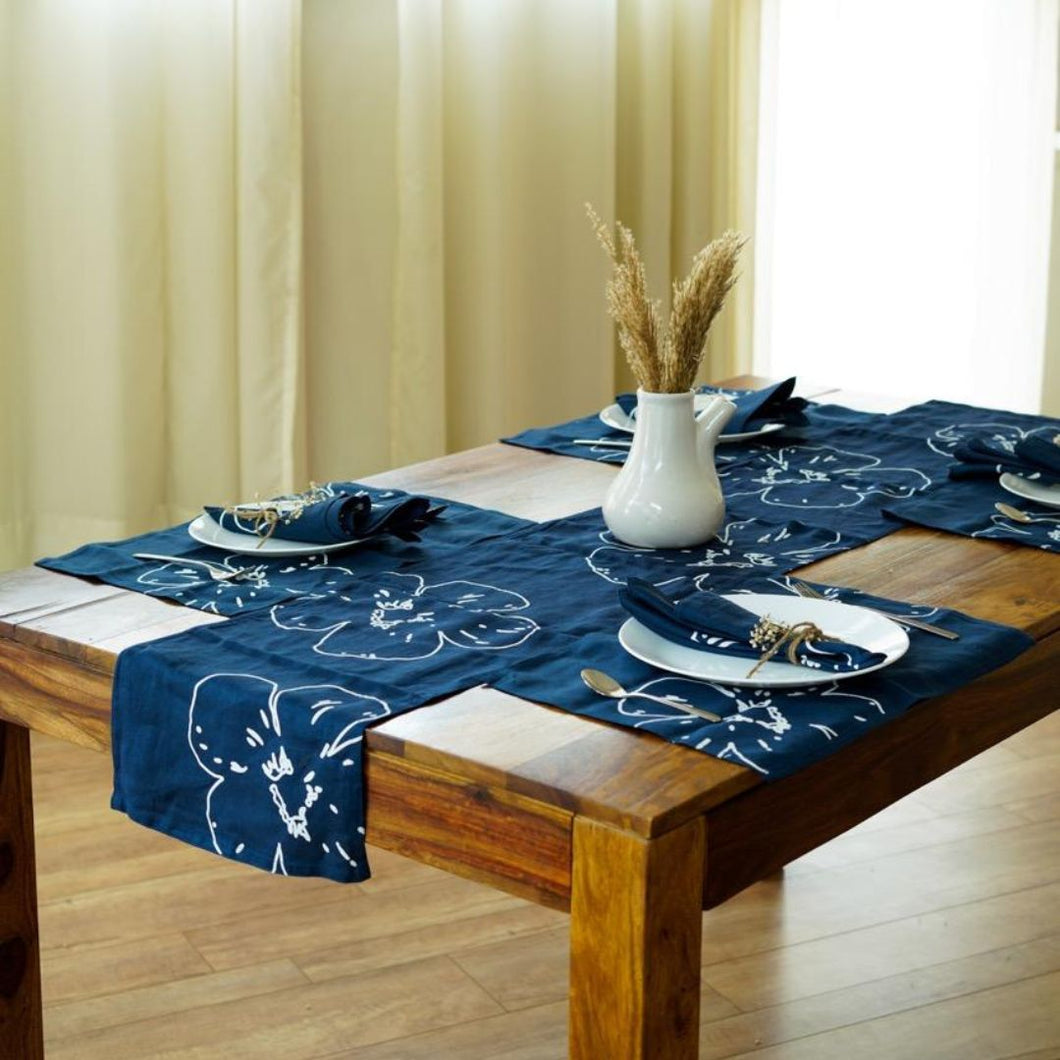 Prasoon Table Linen Set | Pure Hemp | Table Runner, Napkins and Placemats | Hand Printed in Small Batches