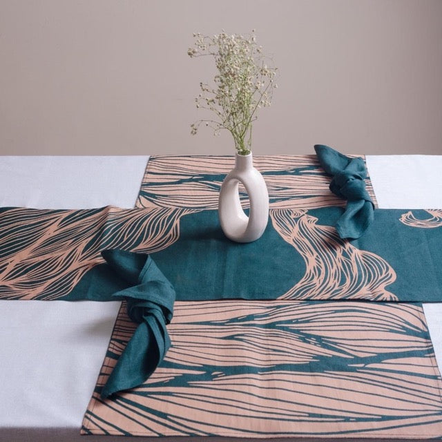 Iraja Table Linen Set | Pure Hemp | Table Runner, Napkins and Placemats | Sustainable Home Decor