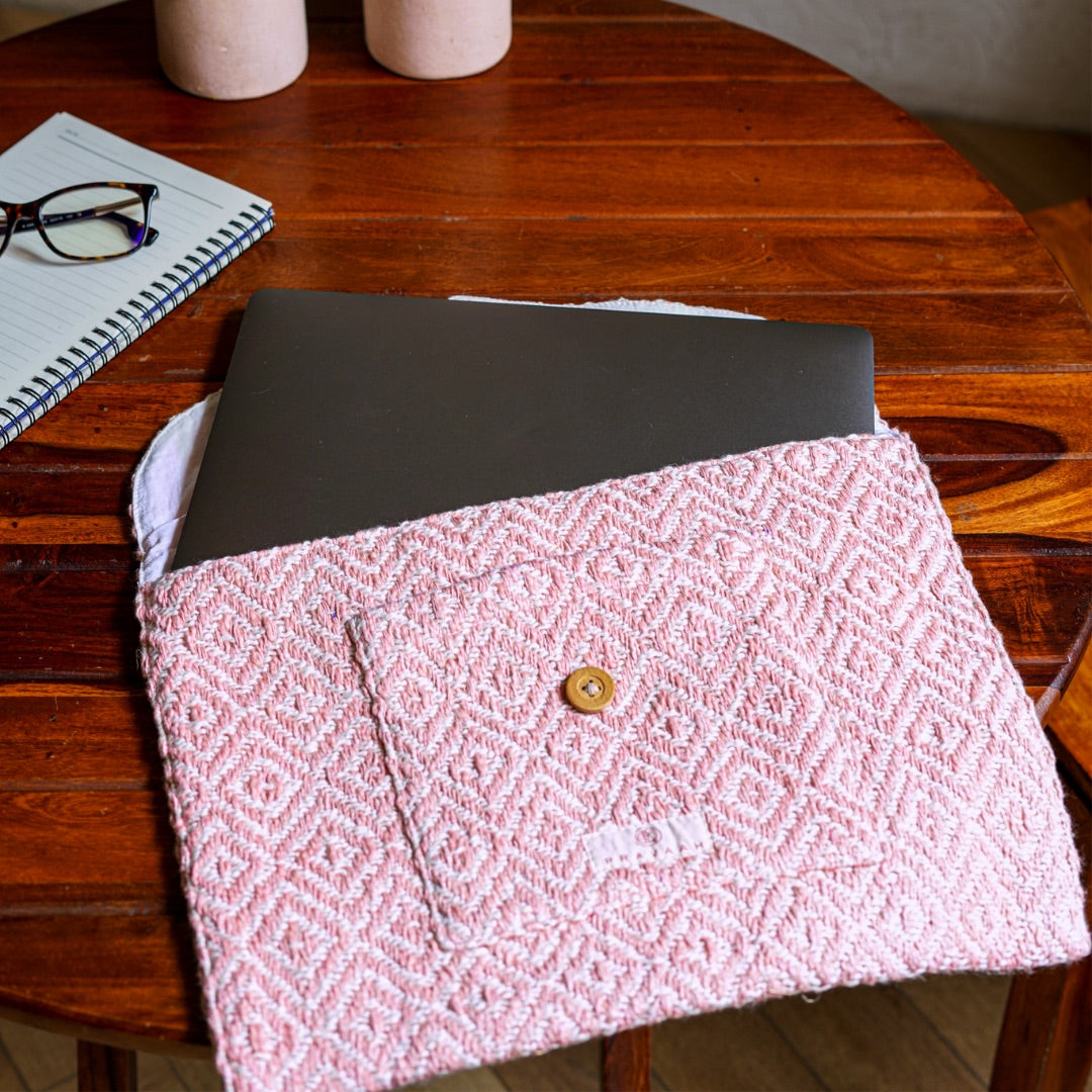 Kys Laptop Sleeve | Pink and Purple | Hemp Cotton Blend | Washable | Fits 11”-15” screen laptops